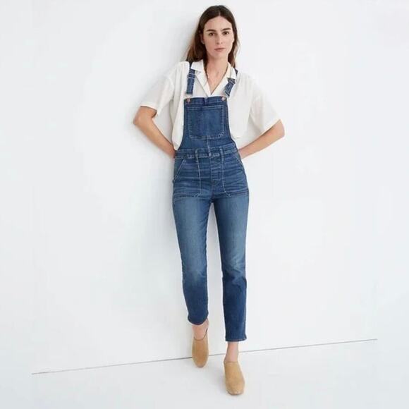 Madewell Stovepipe Overalls in Cosman Wash - Blue Denim - Size Large - Picture 1 of 8